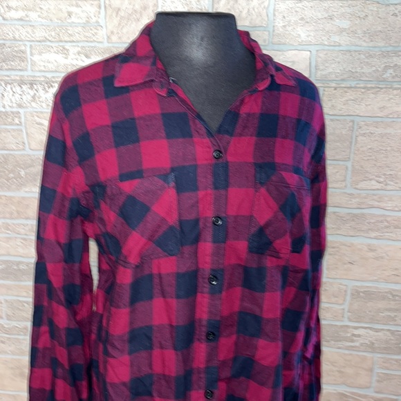 Beach Lunch Lounge Collection Flannel Shirt Chiffon Back Size Large Button Up - Picture 3 of 9